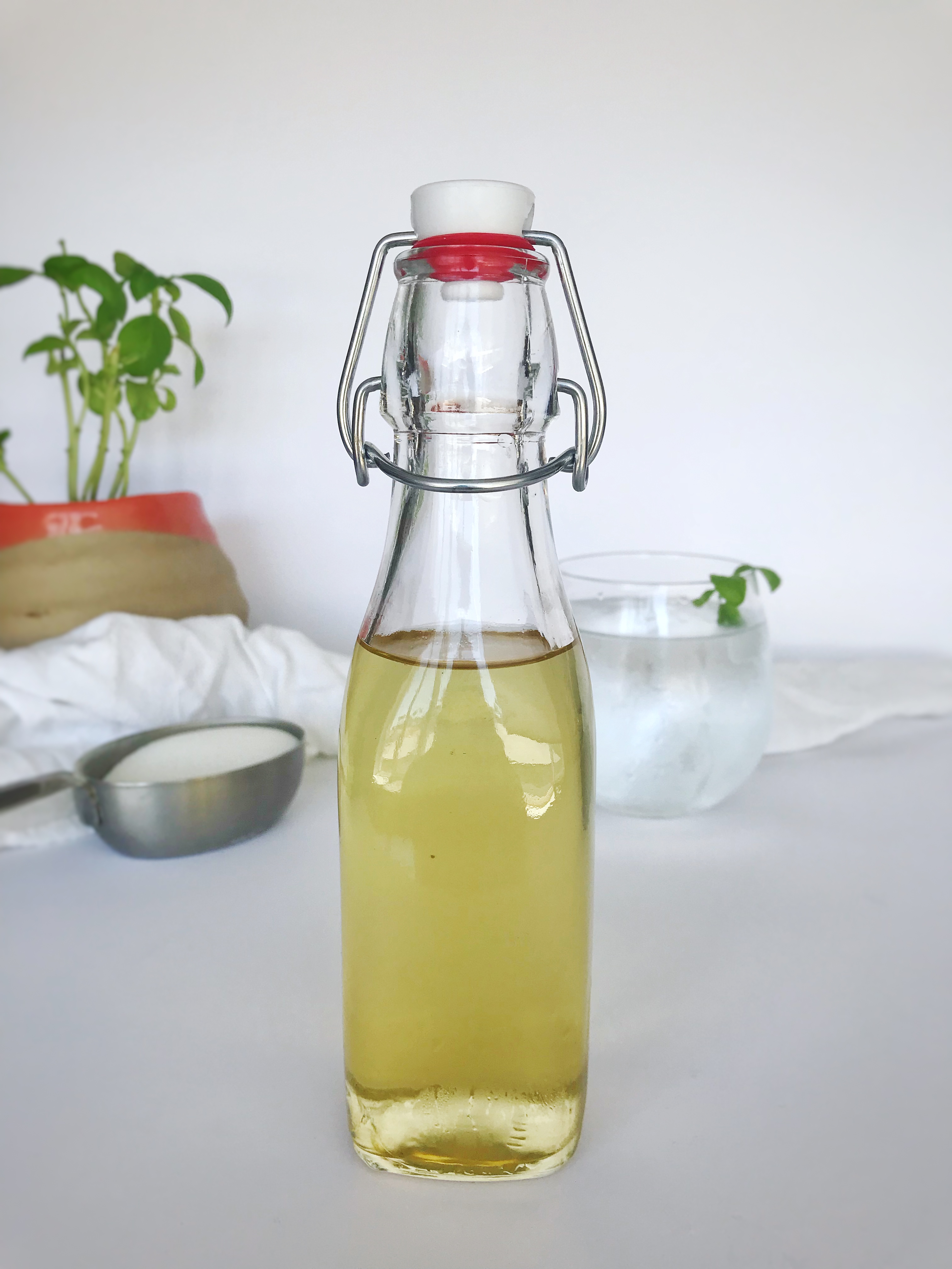 bottle of basil simple syrup