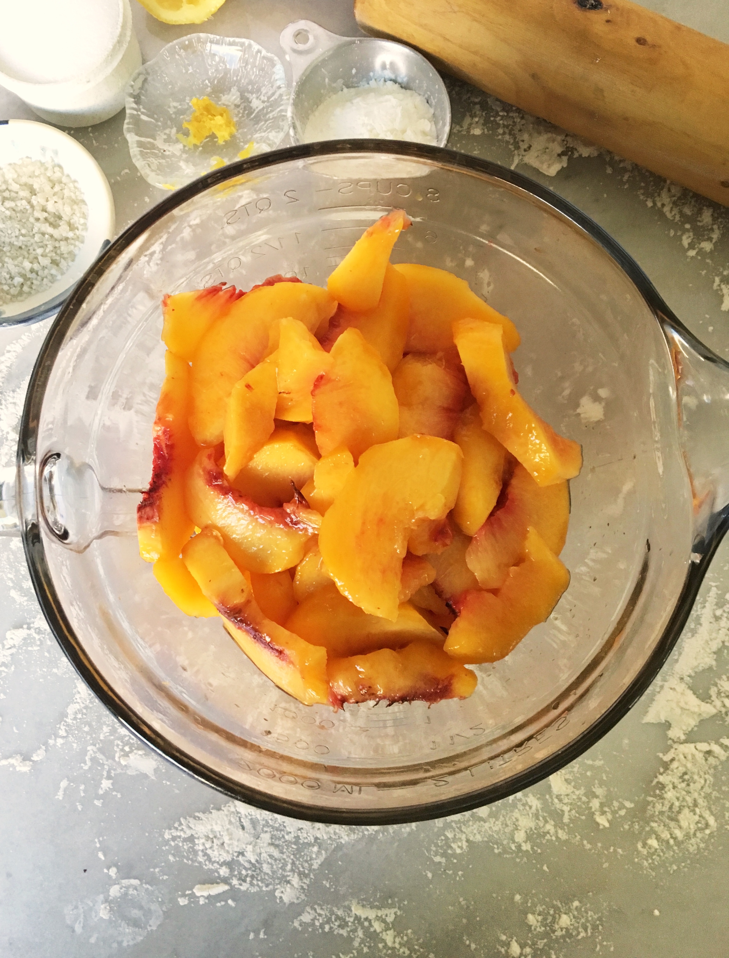 bowl of fresh peaches and other ingredients