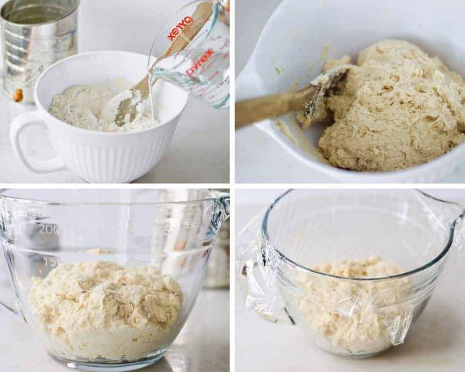 4 process pictures for making bread dough