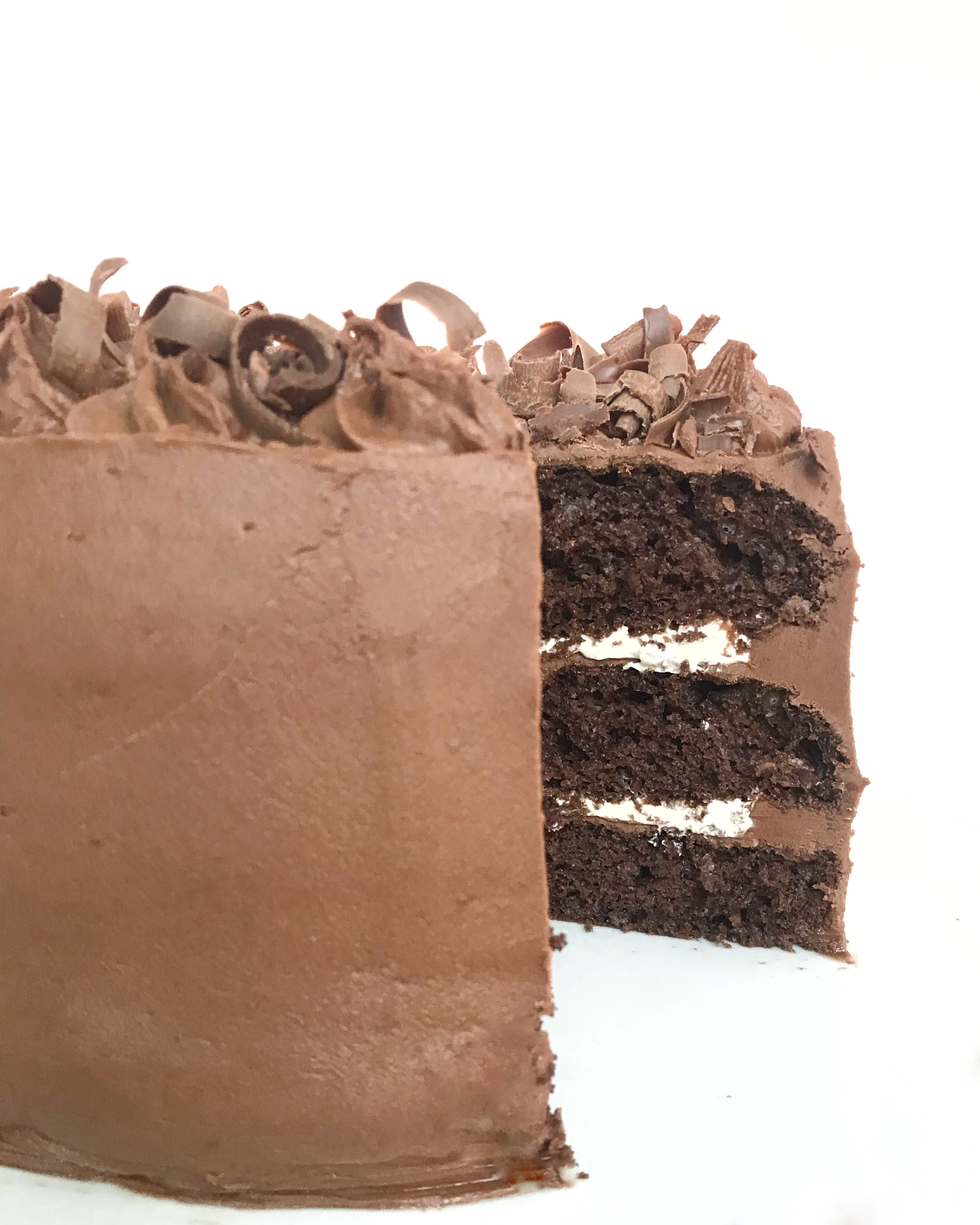 perfect chocolate cake spread with chocolate fudge frosting