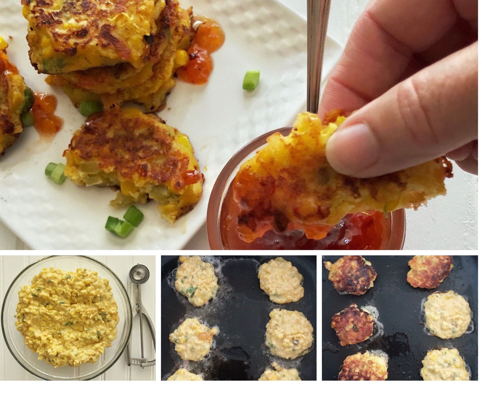corn fritters process picture collage