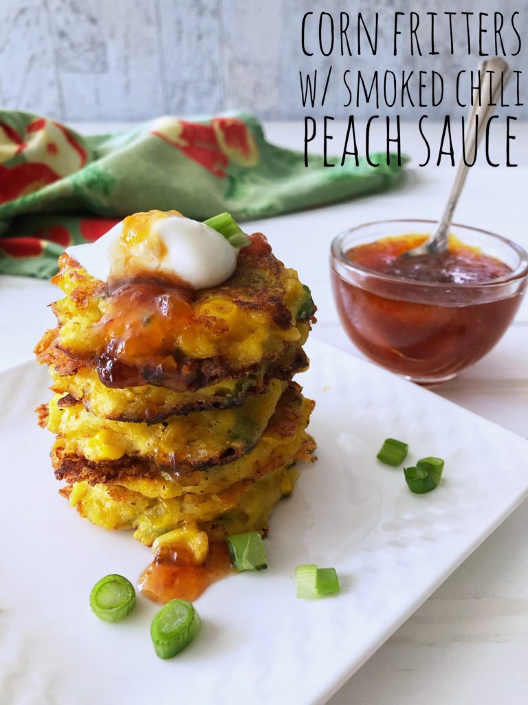 try our corn fritters with smoked peach sauce