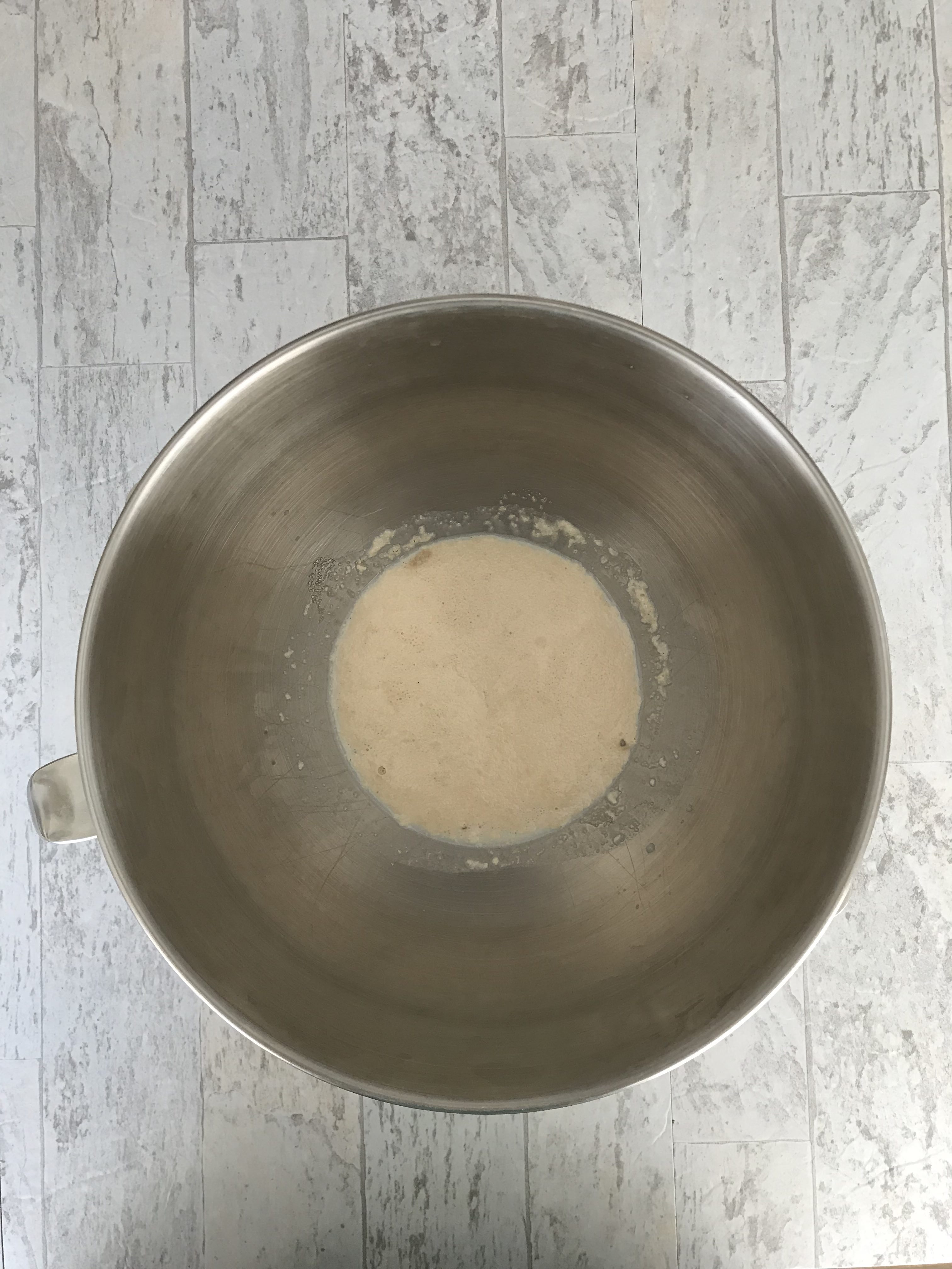 bloomed yeast, milk, and sugar in a bowl