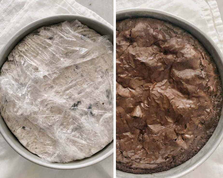 2 round pans: brownie and Oreo ice cream