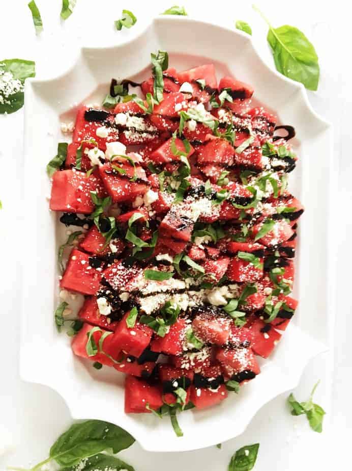 platter of watermelon feta basil salad