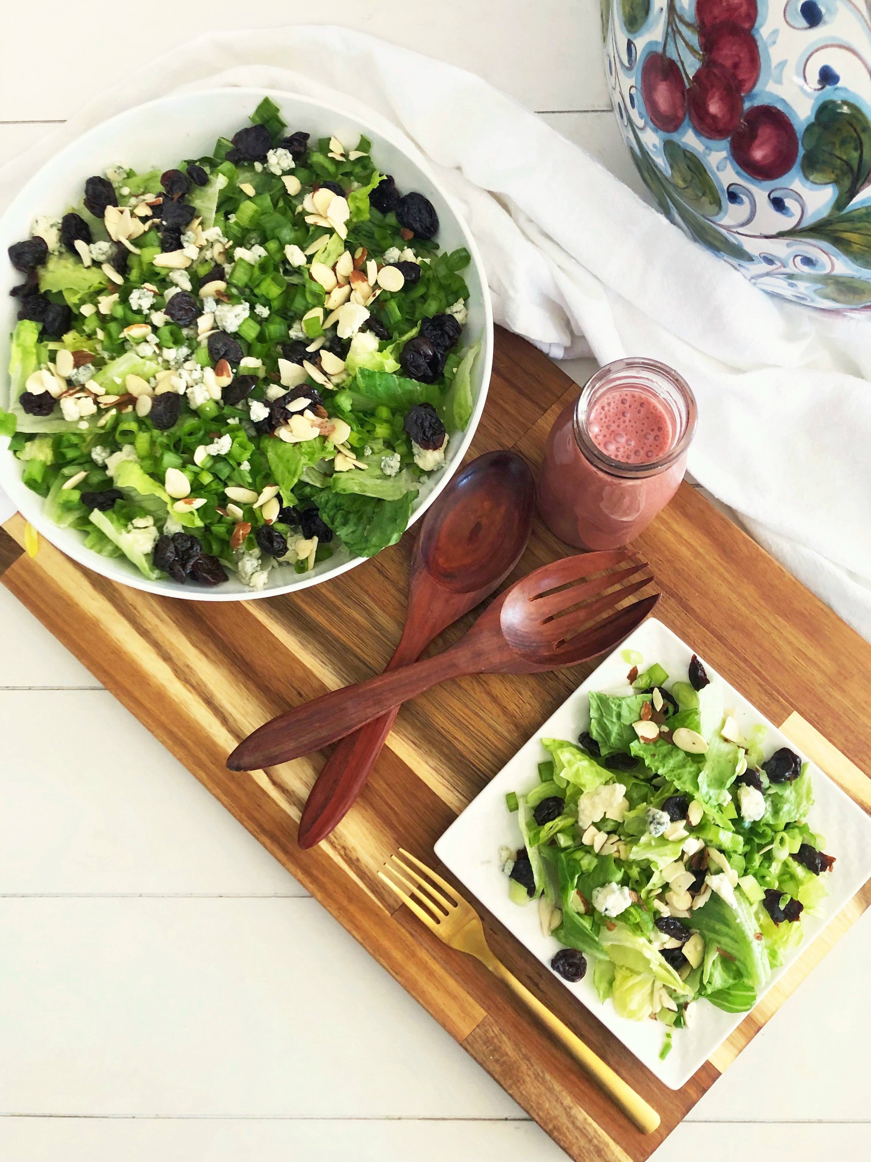  cherry salad with gorgonzola and toasted almonds and cherry dressing
