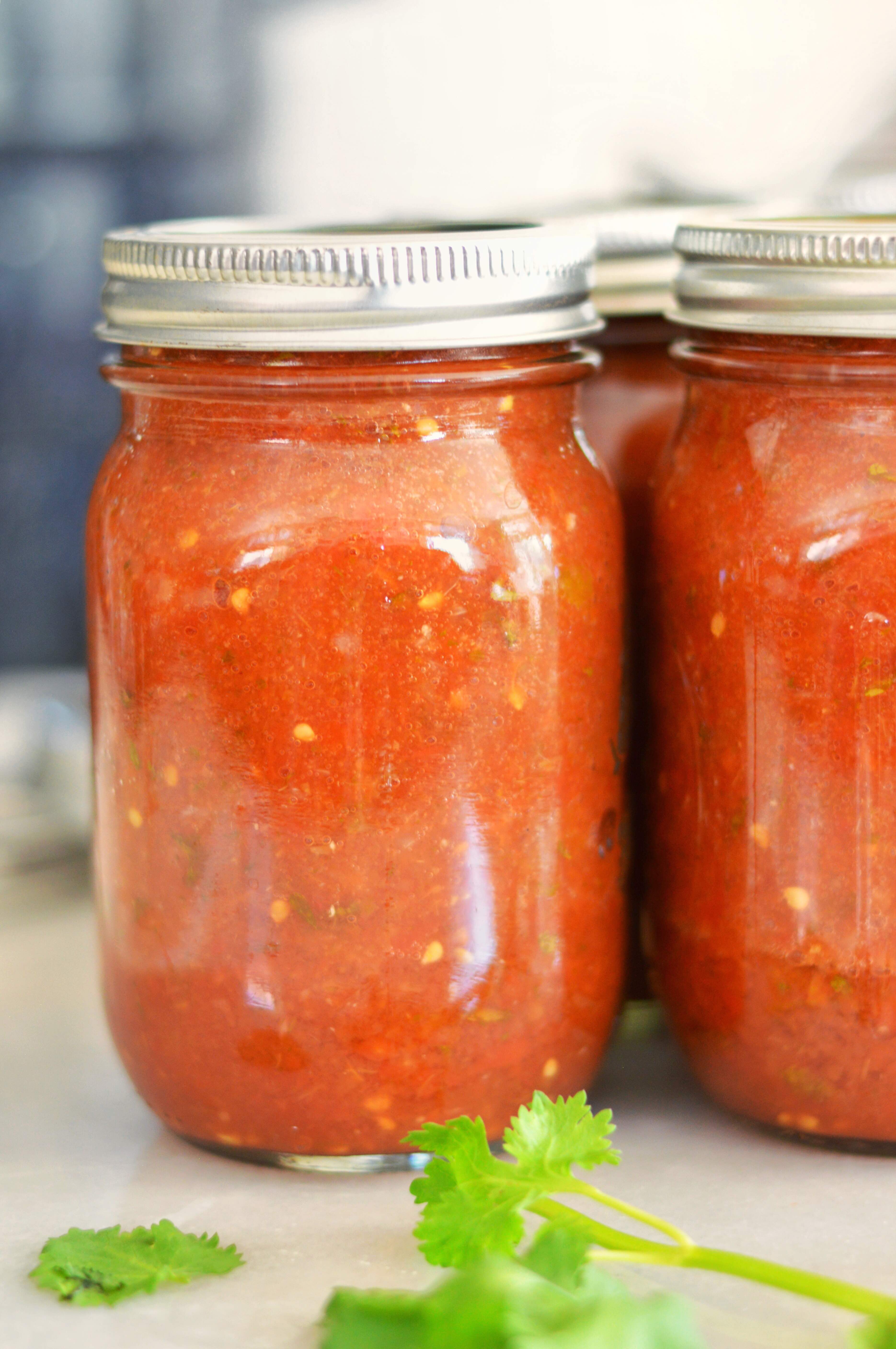 two jars of fresh homemade salsa