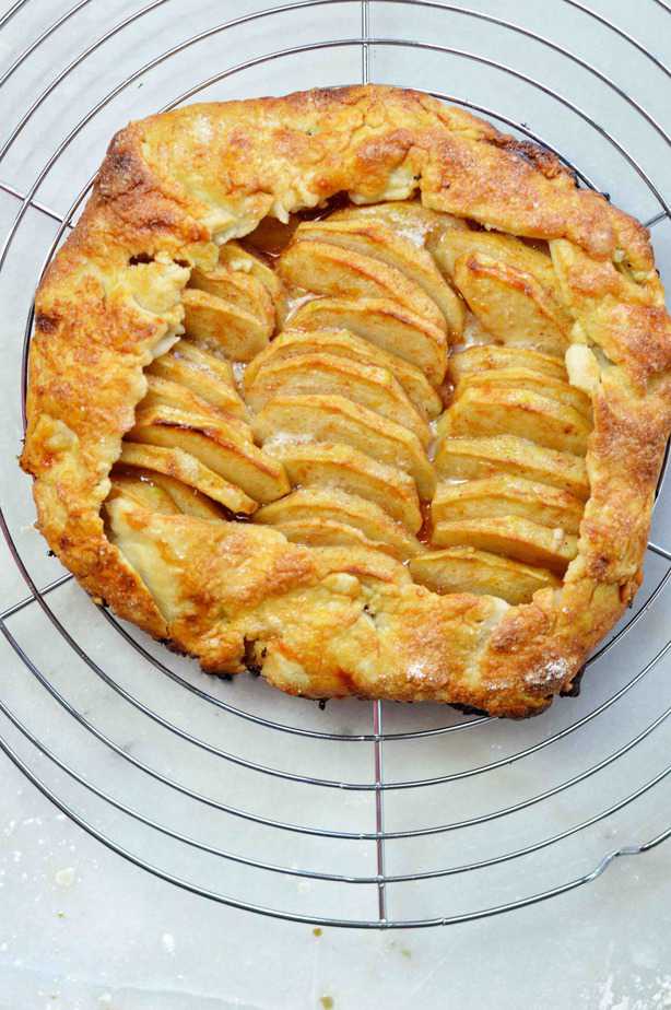 apple galette on circle cooking rack