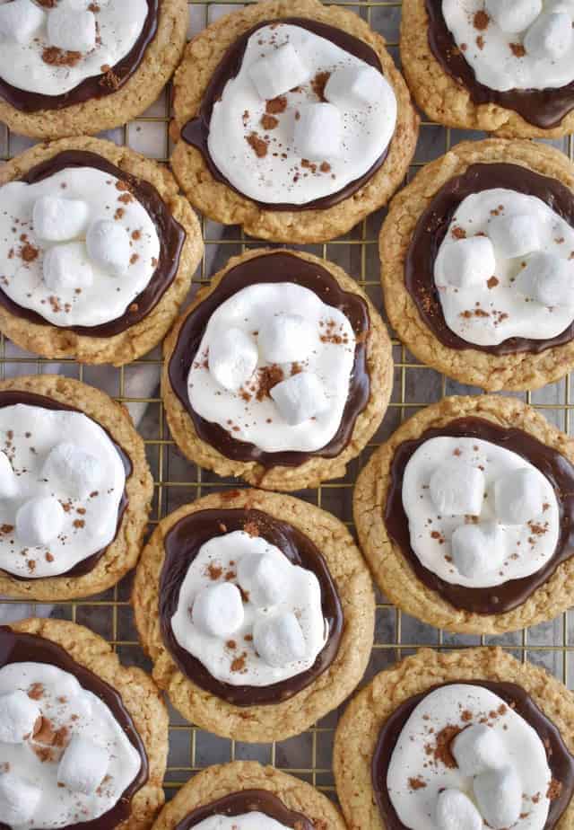 s'more cookies all touching each other closely while on a cooling rack