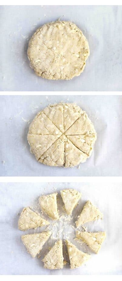 3 images showing how to shape scones