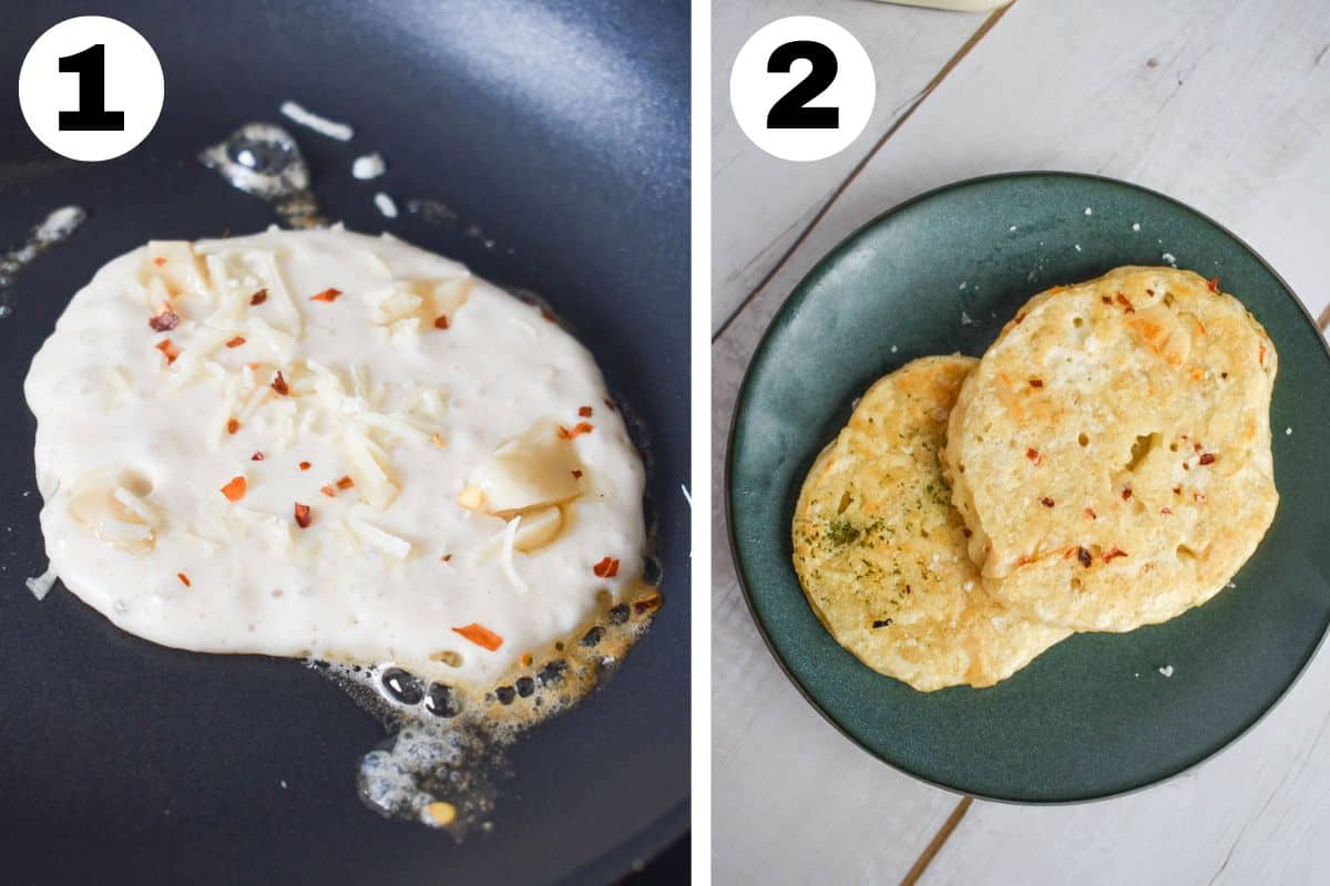 two images showing how to fry sourdough discard. 