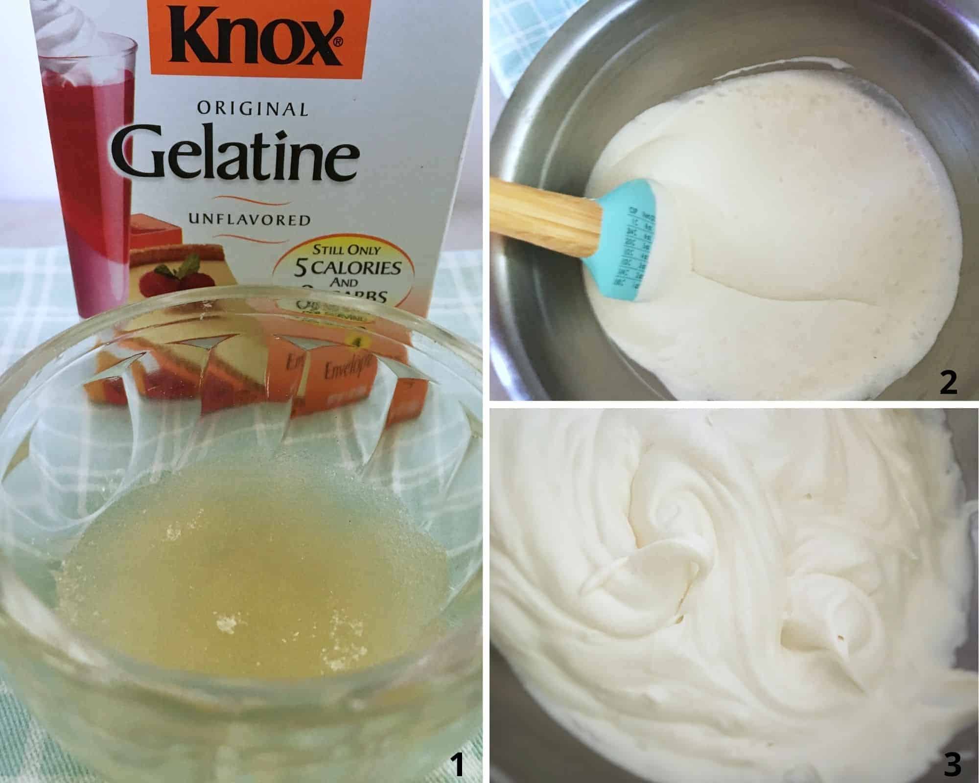 3 steps to stabilize whipped cream with gelatin.