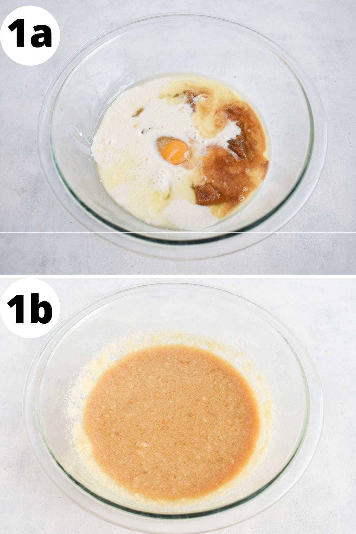 two images showing how to mix the wet ingredients. 