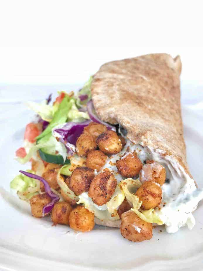 chickpea gyro on its side on plate