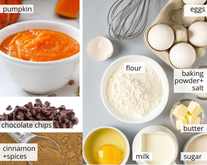 Ingredients for pumpkin chocolate chip bread.