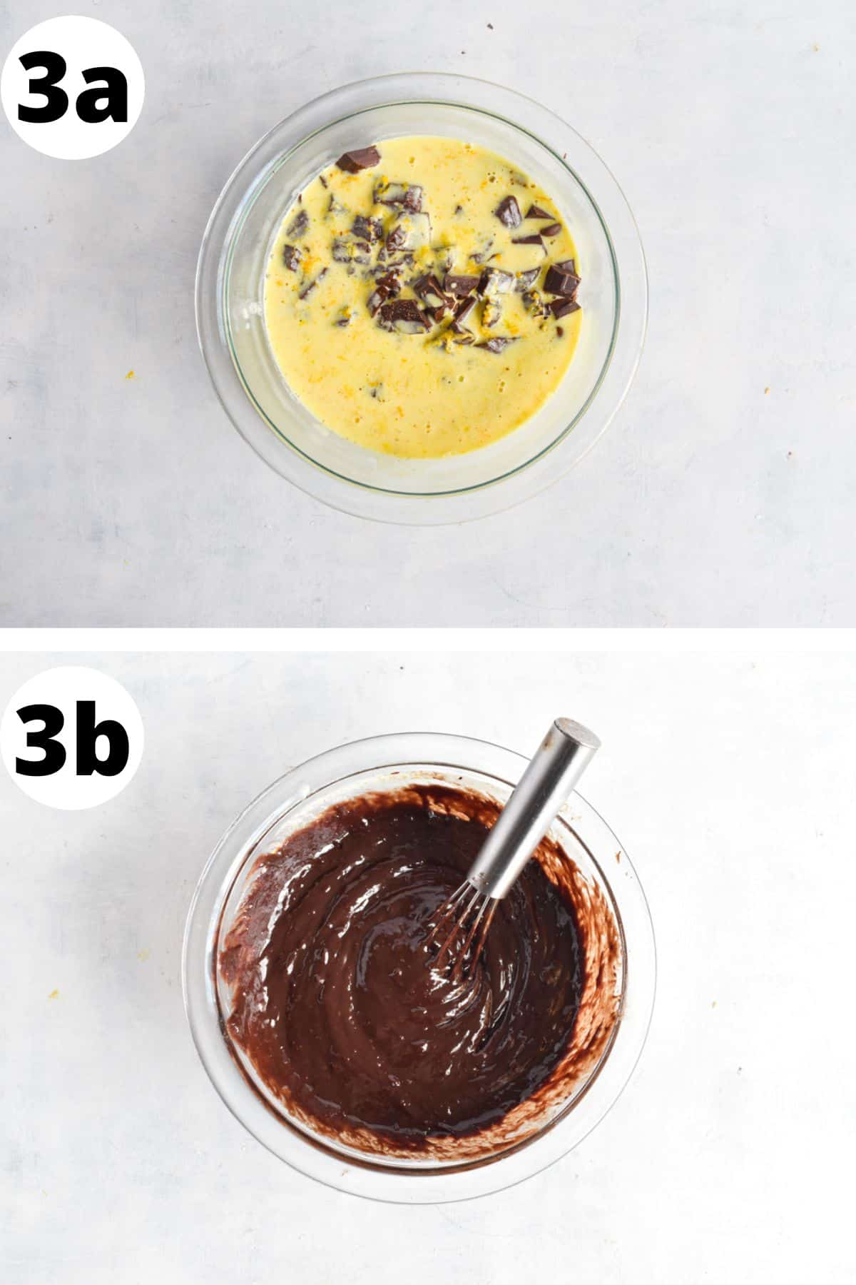 two images showing how to melt chocolate and cream together. 