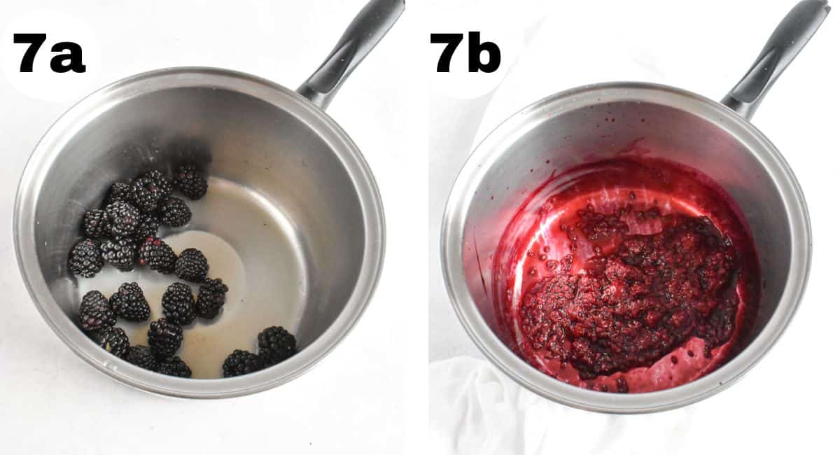 two images showing how to make blackberry jam. 