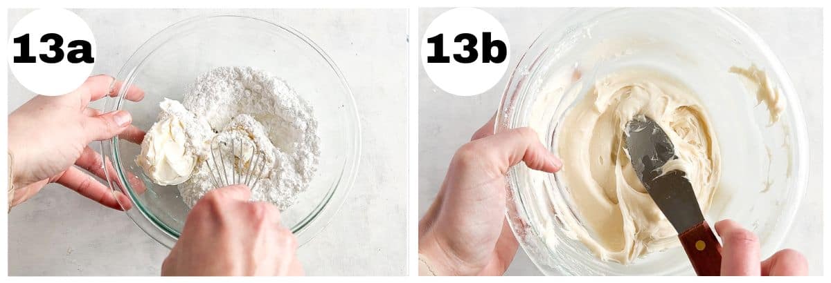 two images showing how to make frosting. 
