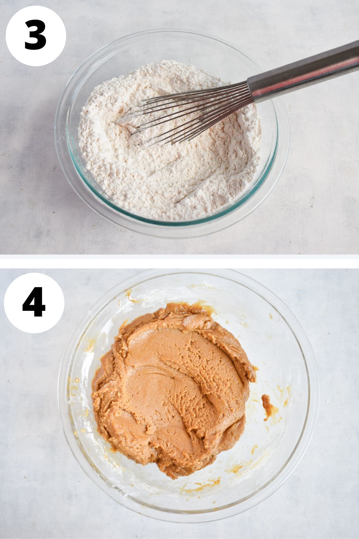 dry ingredients being mixed into cookie dough.