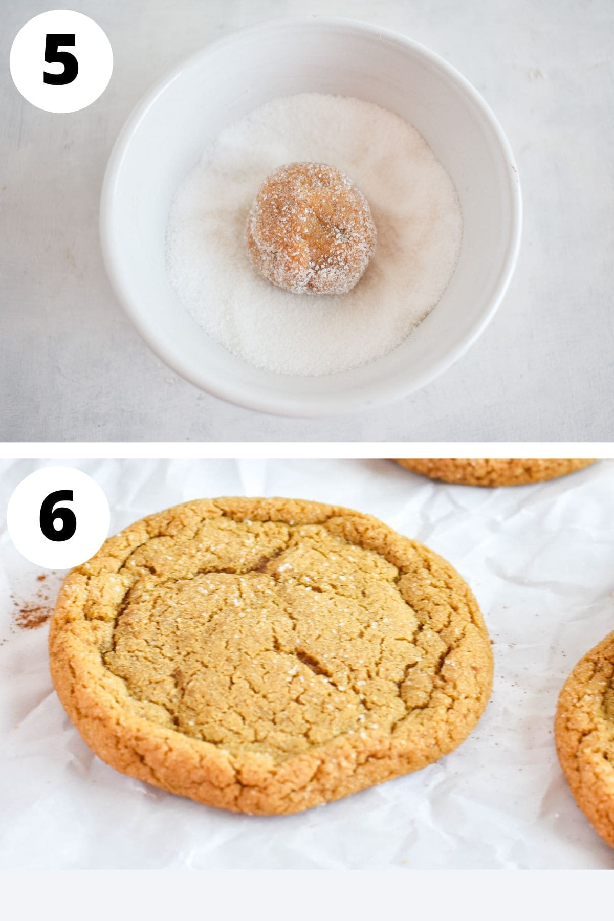 dough balls rolled in sugar and baked.