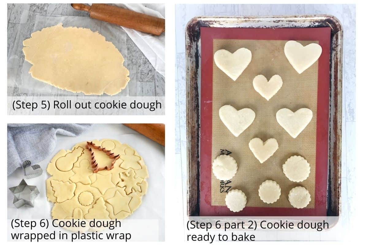 three images showing how to make sugar cookies. 
