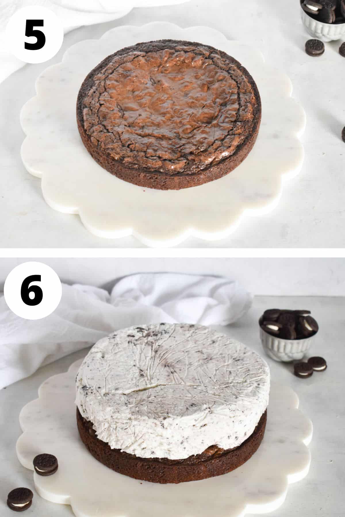 layering the ice cream cake together.