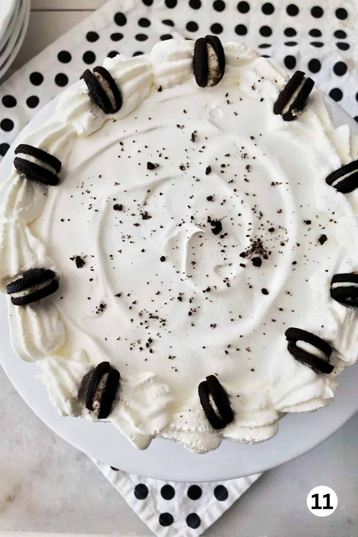 top view decorated with mini oreos.