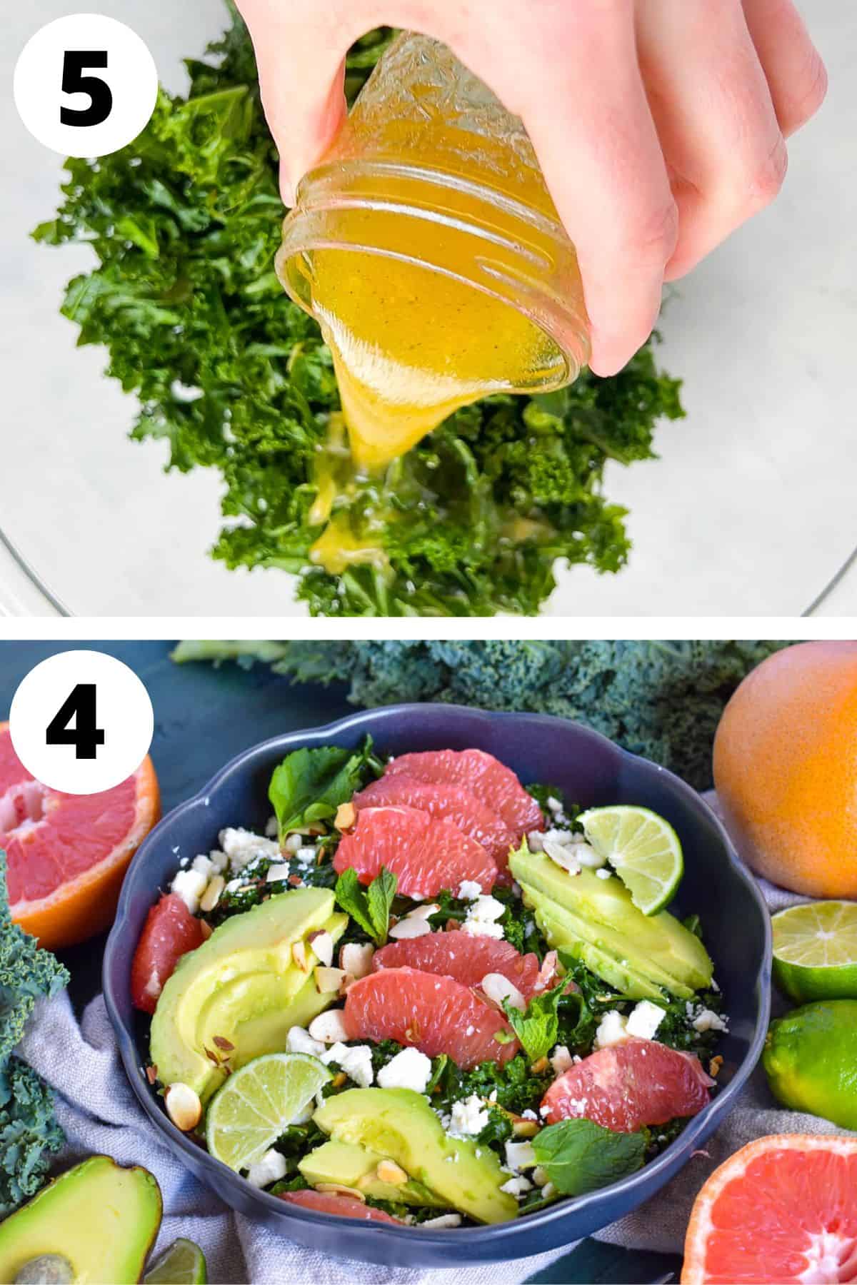 salad being dressed and topped with topping.