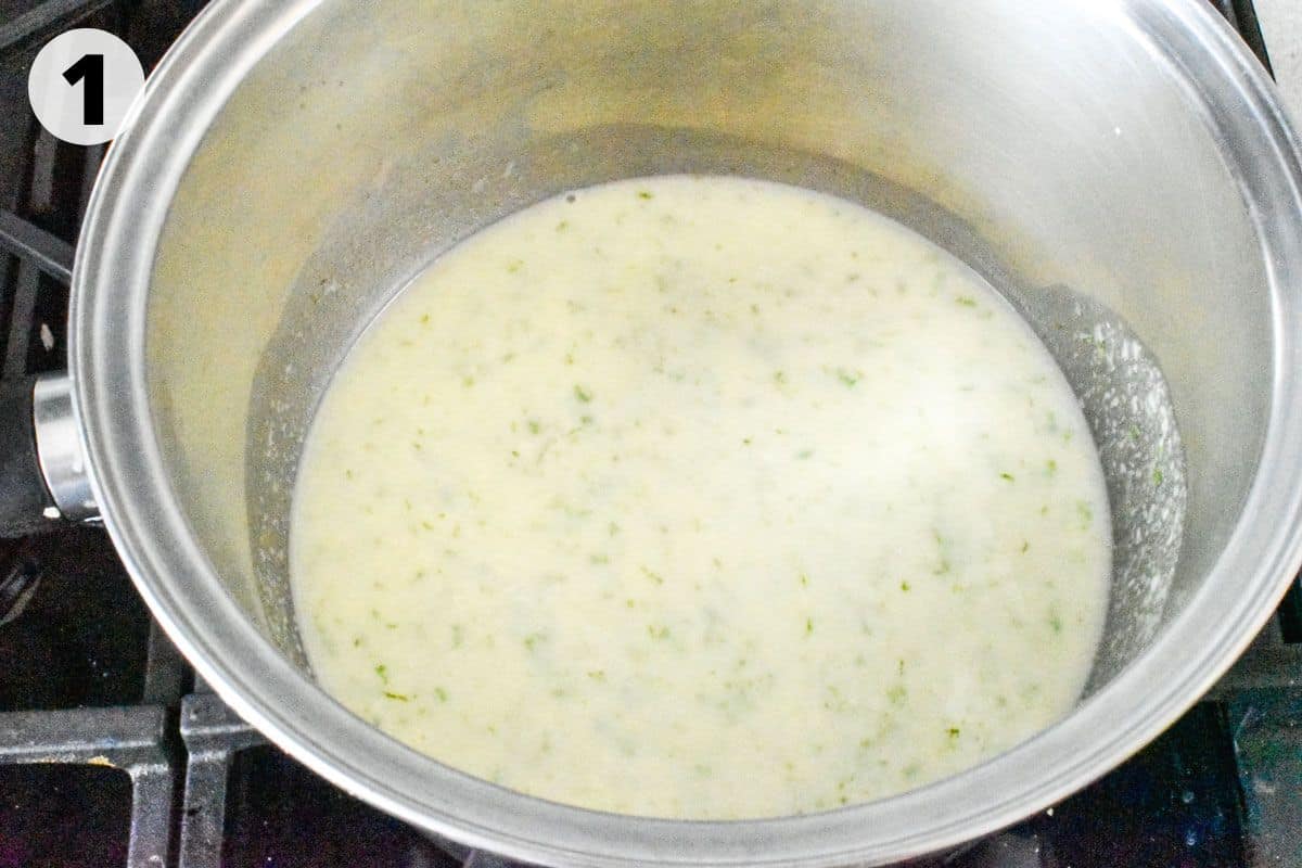 cream infusing in pot on stove. 