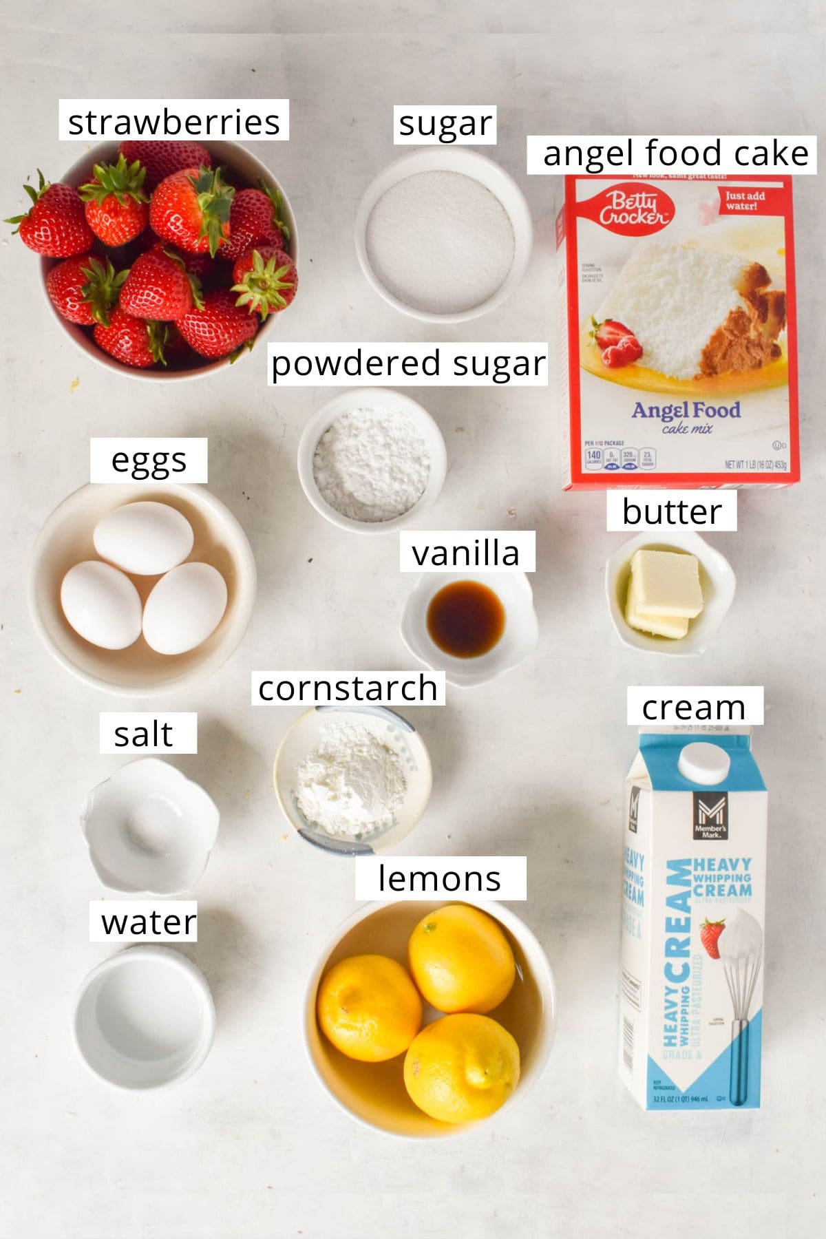 ingredients for recipe laid out and labeled.