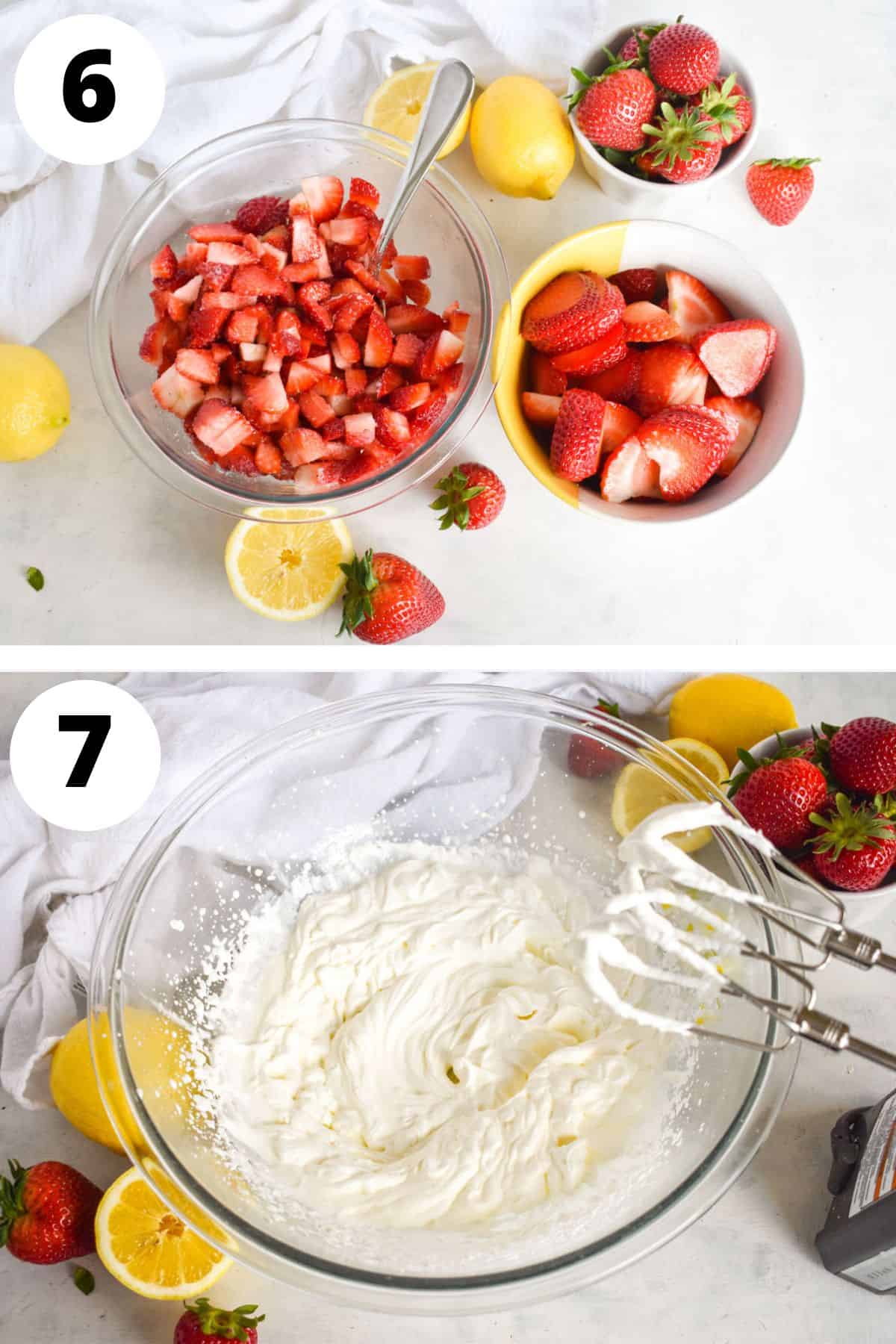 strawberries and cream prepared for recipe.