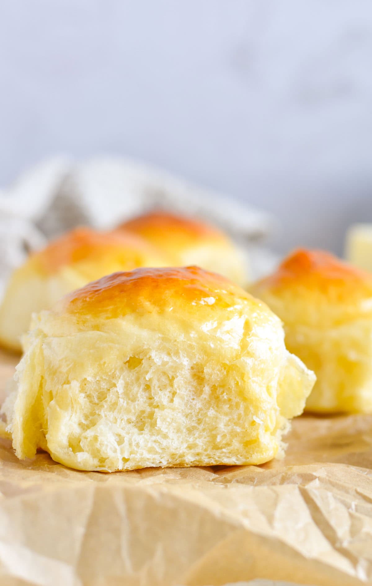 close up of brioche roll.