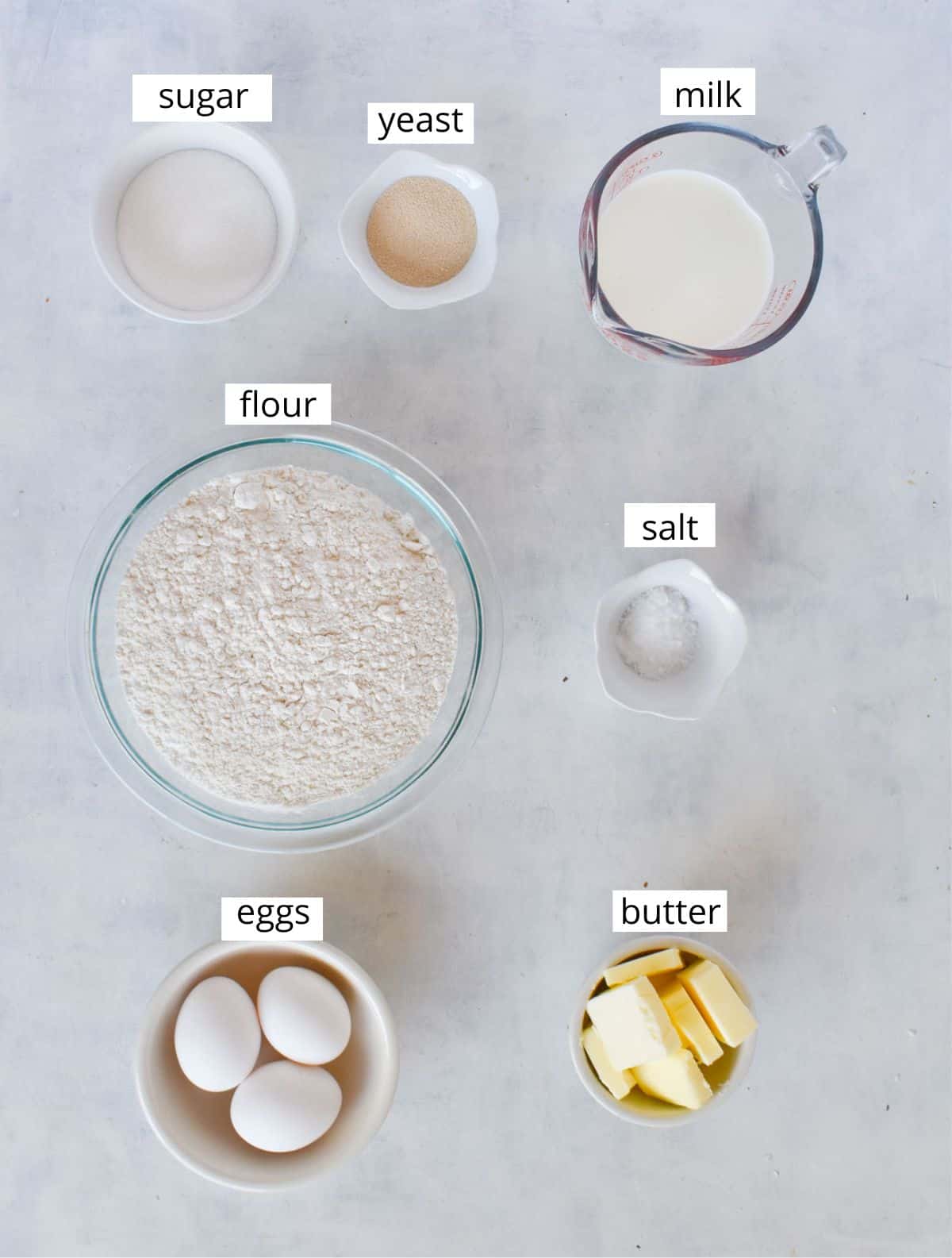 ingredients for recipe laid out and labeled.