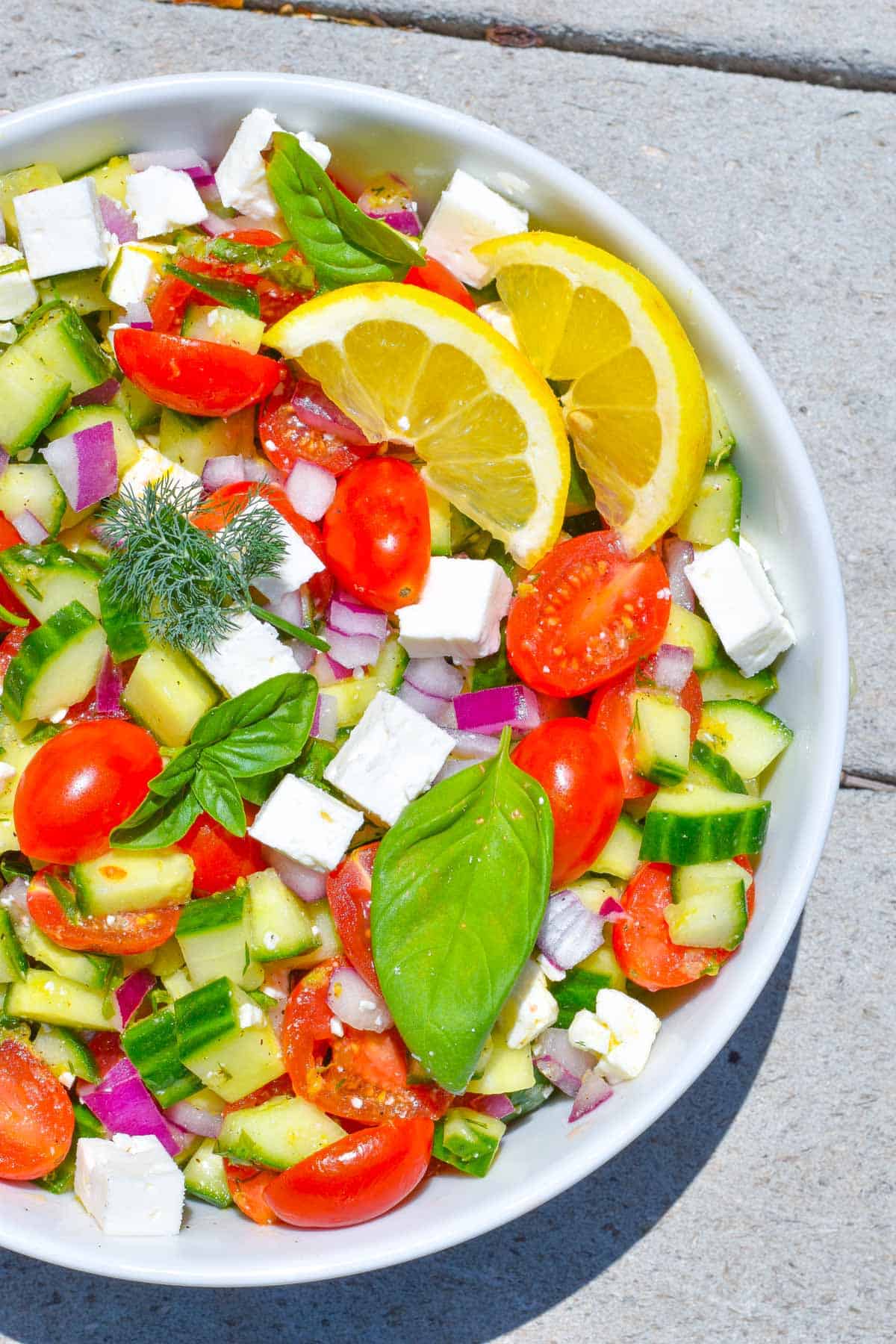 close up of mediterranean salad.