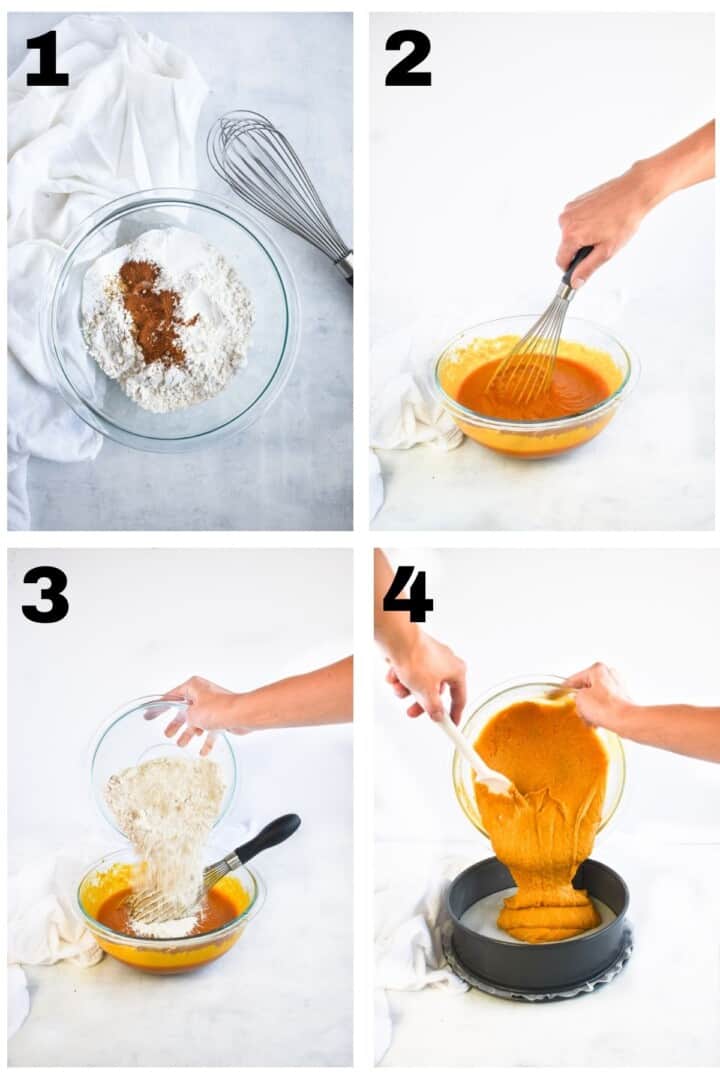 step-by-step photos showing how to make cake batter.