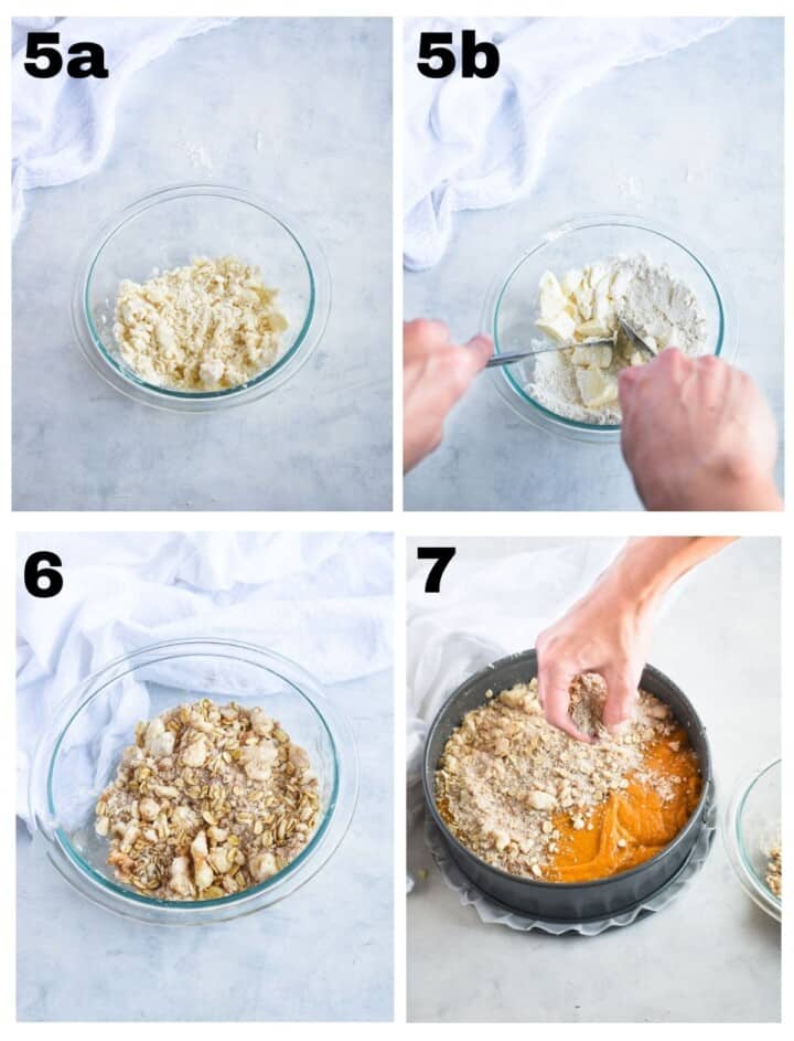 step-by-step photos showing how to make streusel. 