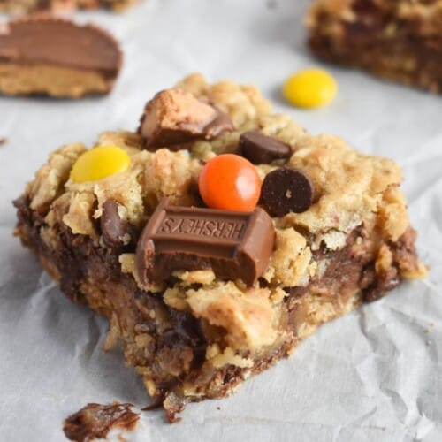 close up of halloween candy cookie bar