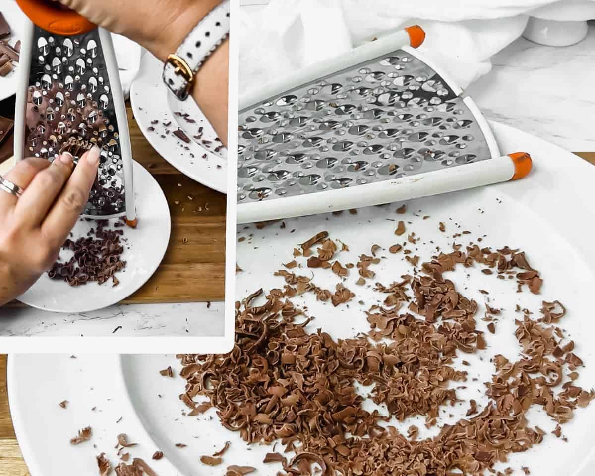shred a chocolate bar with a grater to get chocolate shavings to top desserts.