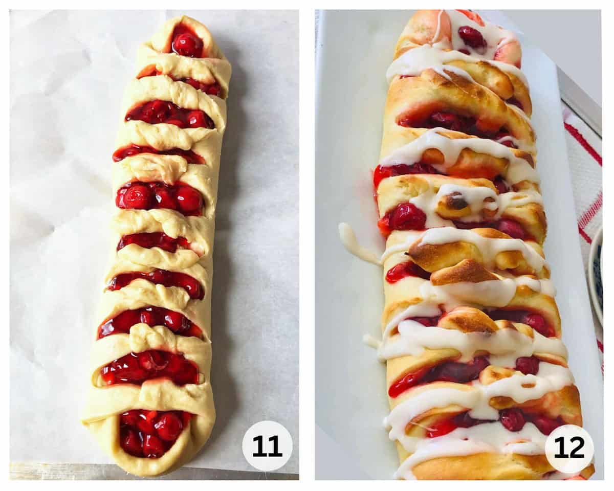 one unbaked and one baked cherry danish.