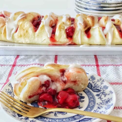 full cherry cream cheese braid and slice with fork.