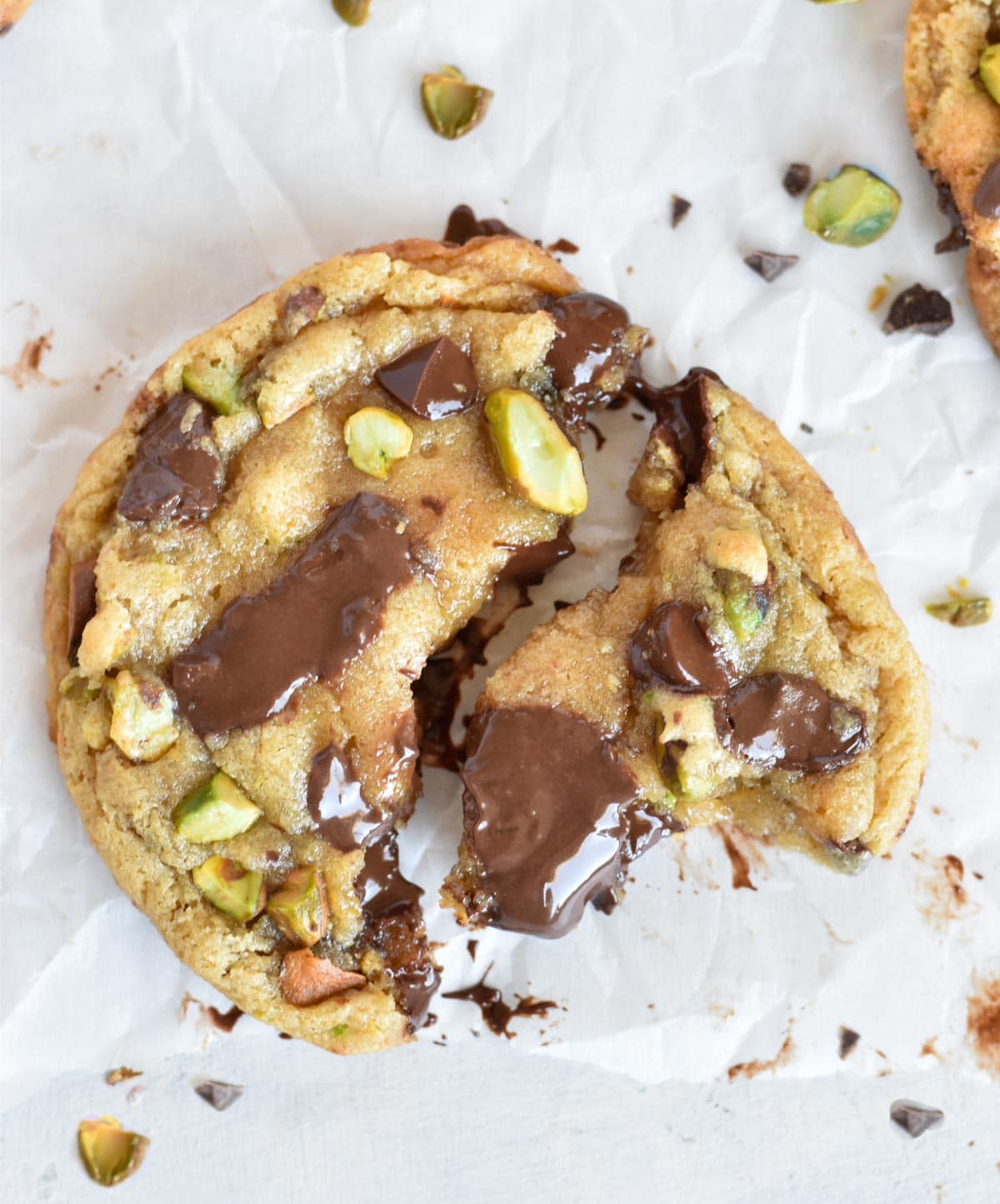 gooey cookie broken into pieces.