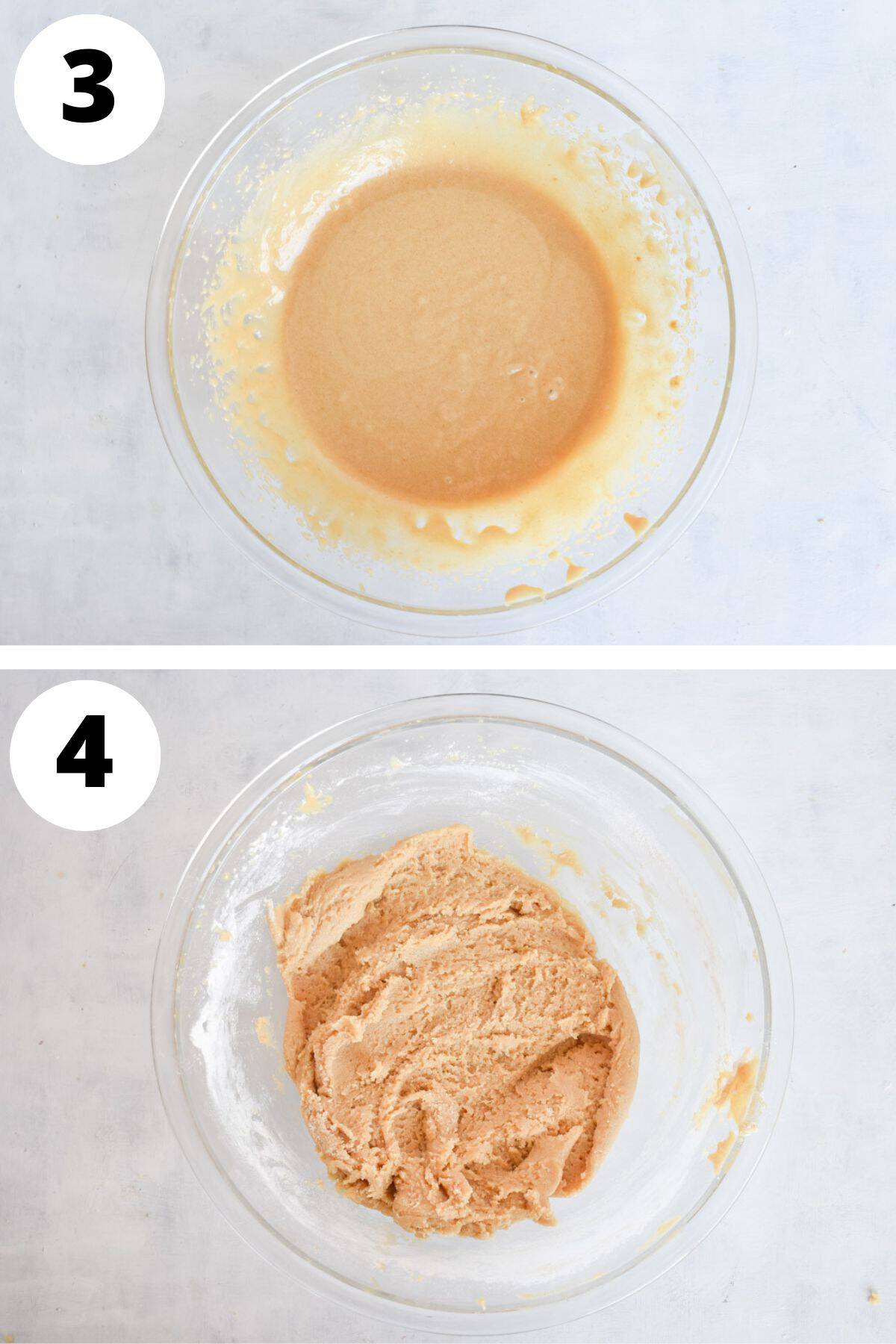 butter, tahini, and sugars being creamed together before dry ingredients are added.