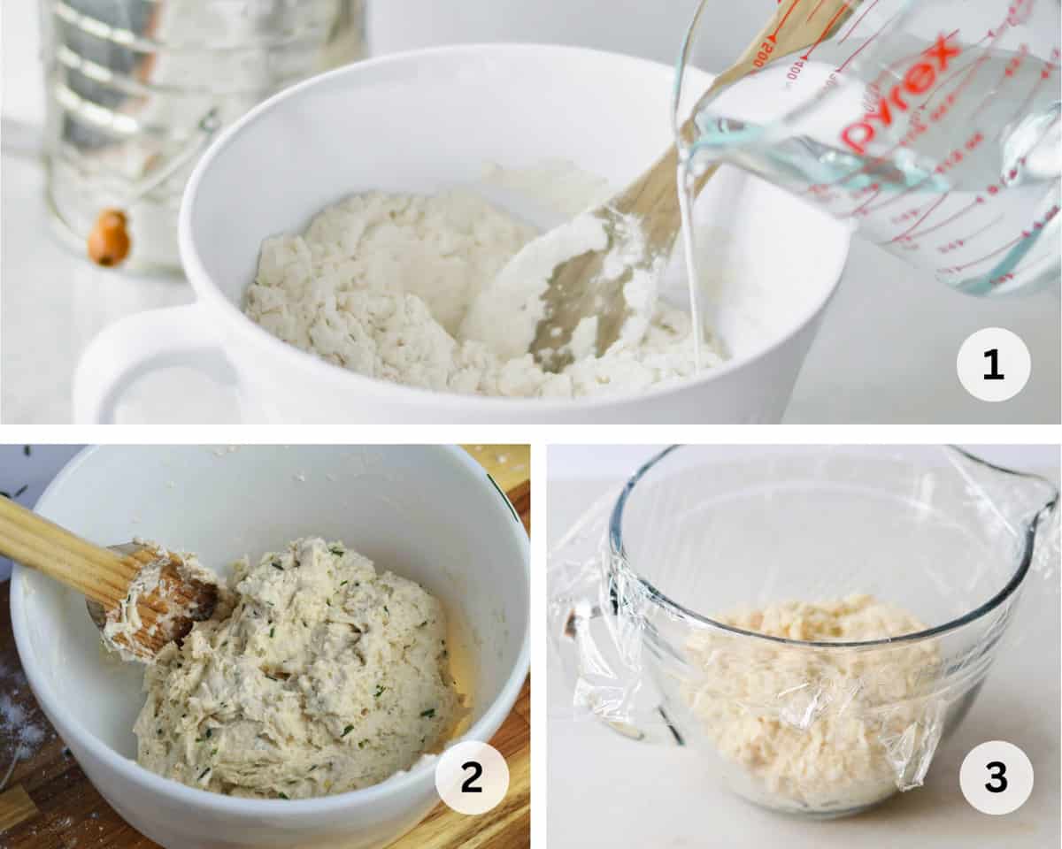 process to make herb and cheese bread steps one through three.