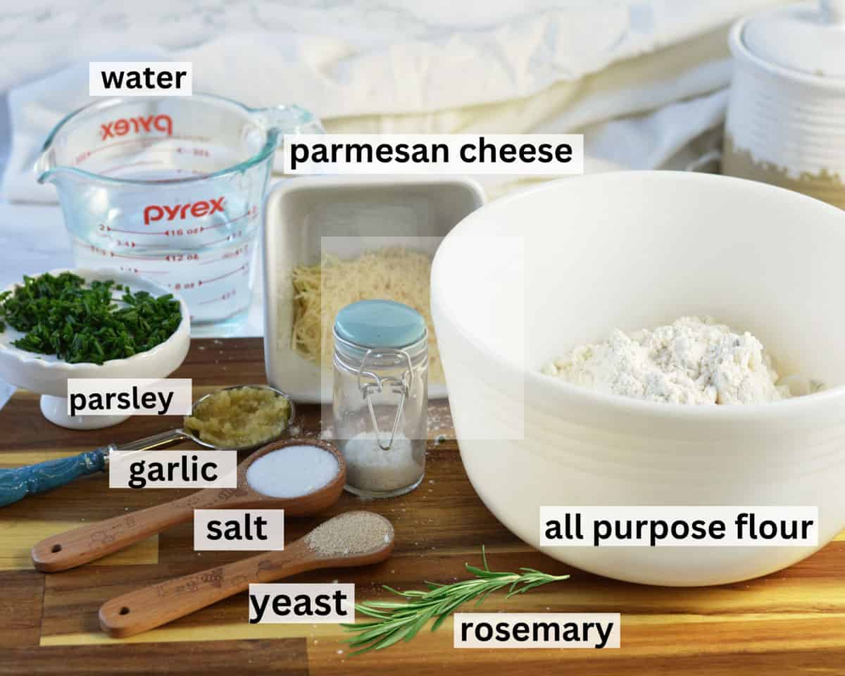 all the ingredients needed to make herb artisan bread.