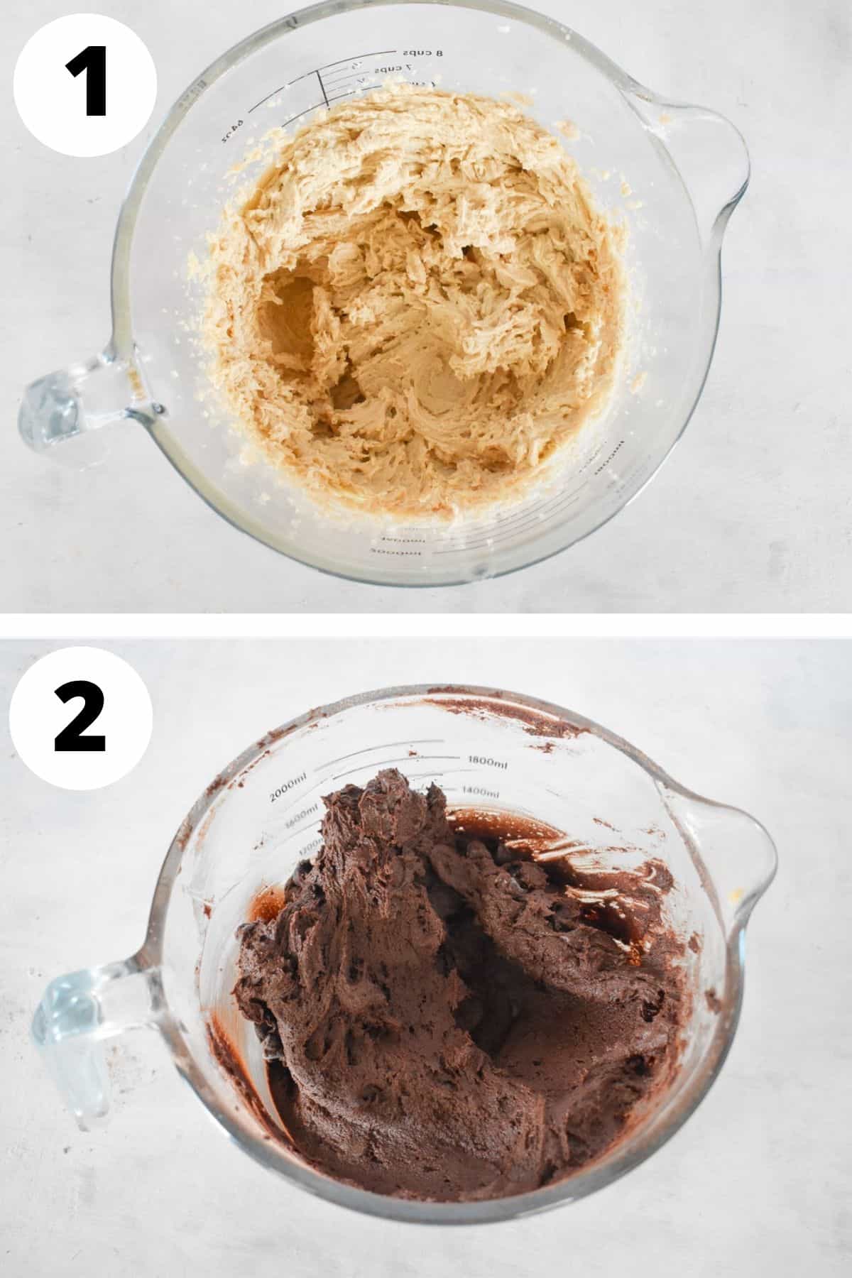 Making double chocolate cookie dough.