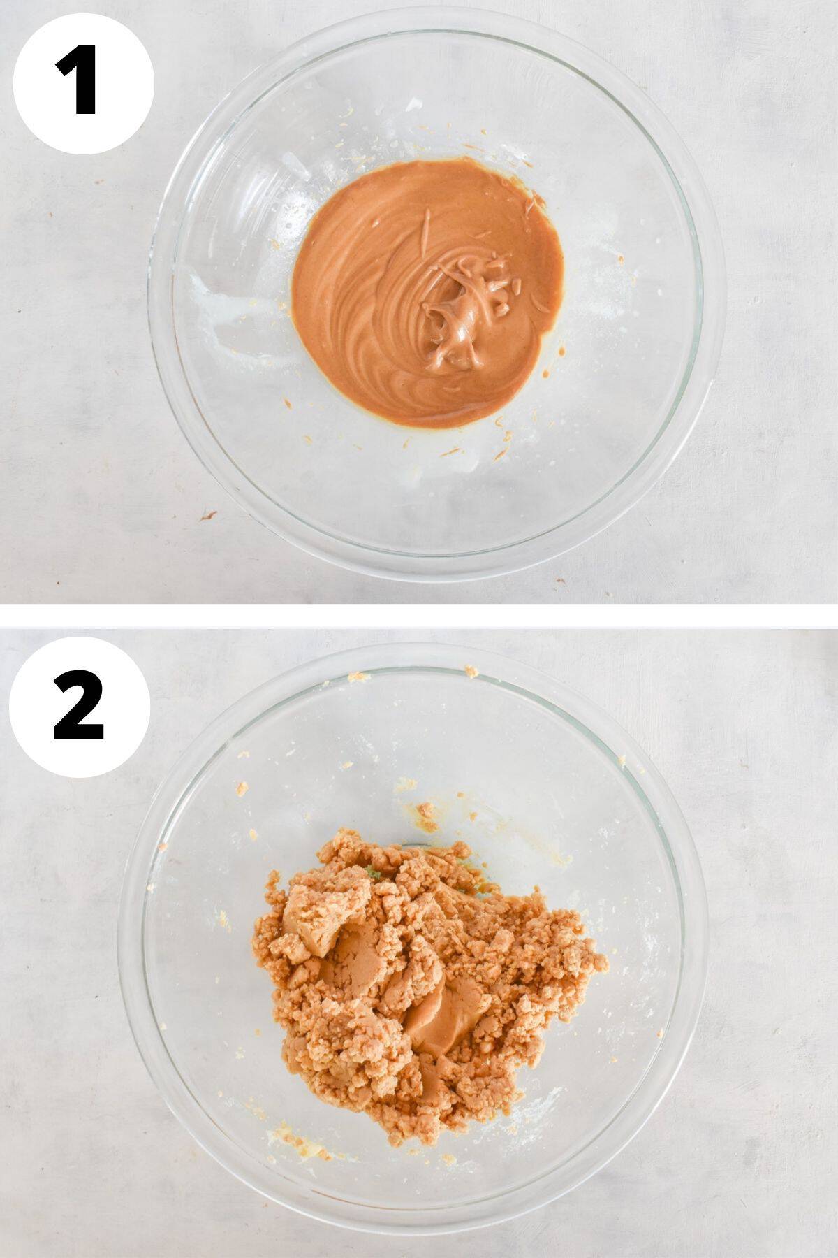 making peanut butter filling in small glass bowl.