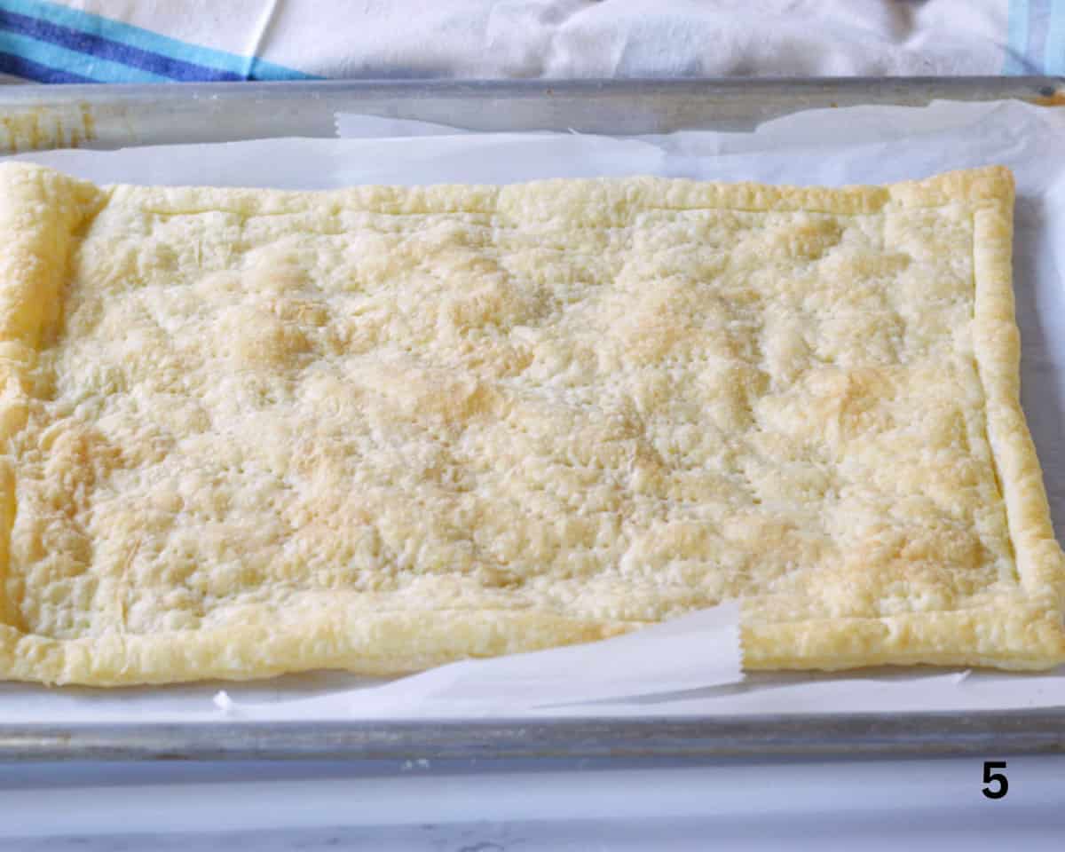 rectangle of puff pastry pricked and baked.