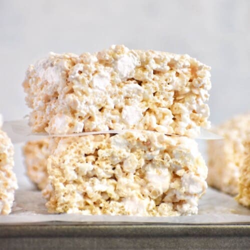 rice krispie treats stacked on top of each other.
