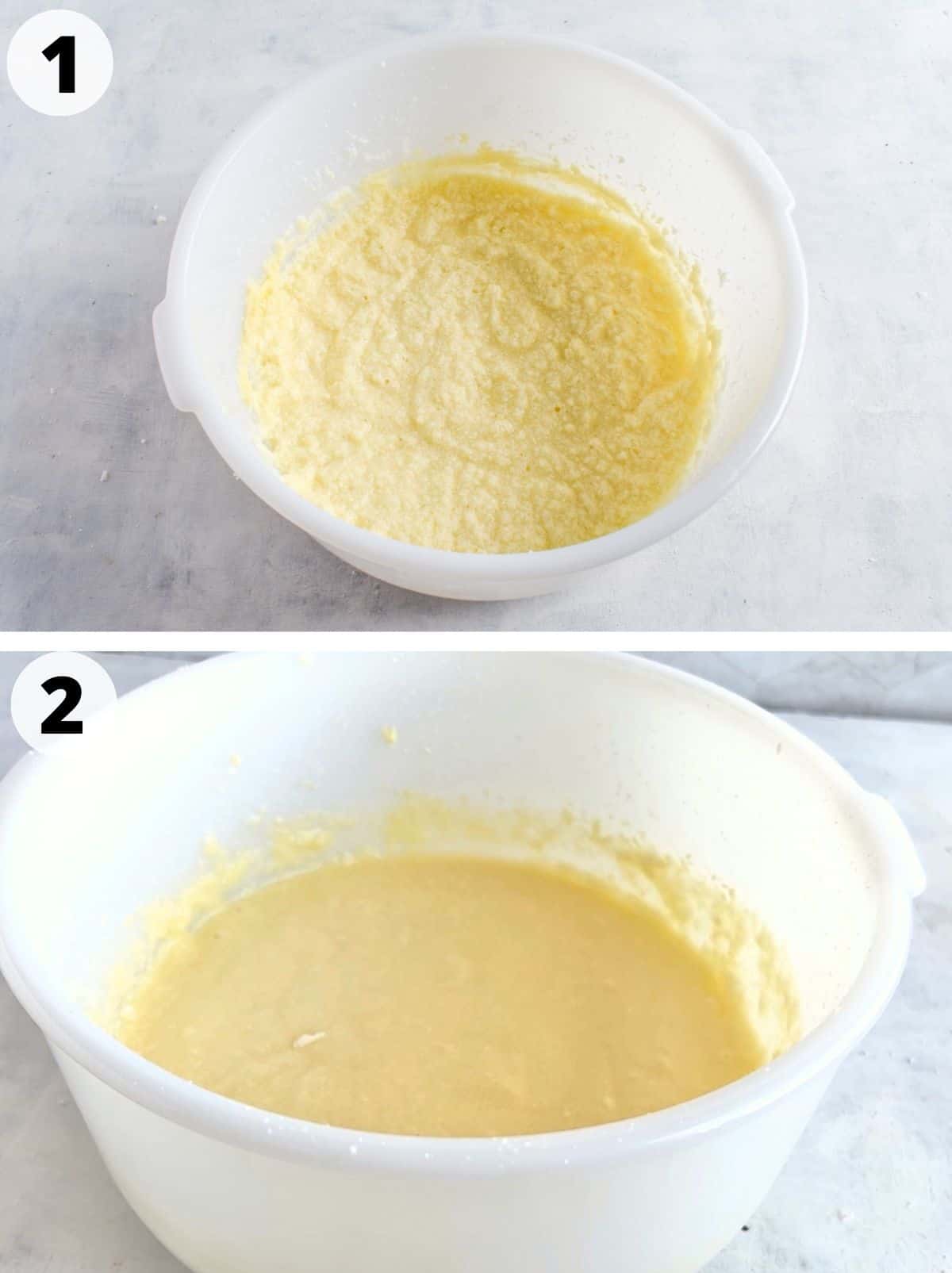 two images showing how to cream ingredients together.