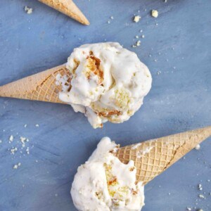 scoops of ice cream on cones
